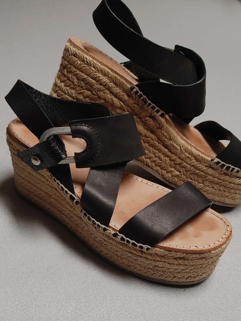 Rag & Bone August Espadrille Platform Black Strappy Sandals Size 37.5